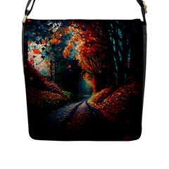 Forest Autumn Fall Painting Flap Closure Messenger Bag (l)
