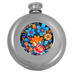 Flowers Bloom Spring Colorful Artwork Decoration Round Hip Flask (5 Oz) by 99art