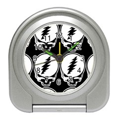 Black And White Deadhead Grateful Dead Steal Your Face Pattern Travel Alarm Clock by 99art