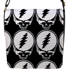 Black And White Deadhead Grateful Dead Steal Your Face Pattern Flap Closure Messenger Bag (s) by 99art