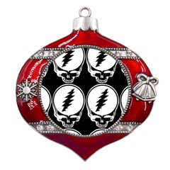 Black And White Deadhead Grateful Dead Steal Your Face Pattern Metal Snowflake And Bell Red Ornament by 99art