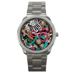 Doodle Colorful Music Doodles Sport Metal Watch by 99art