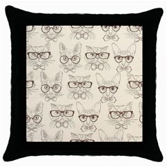 Seamless Pattern Hand Drawn-cats-with Hipster Accessories Throw Pillow Case (black)