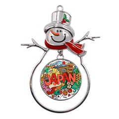 Earthquake And Tsunami Drawing Japan Illustration Metal Snowman Ornament