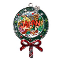 Earthquake And Tsunami Drawing Japan Illustration Metal X Mas Lollipop with Crystal Ornament