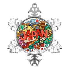 Earthquake And Tsunami Drawing Japan Illustration Metal Small Snowflake Ornament