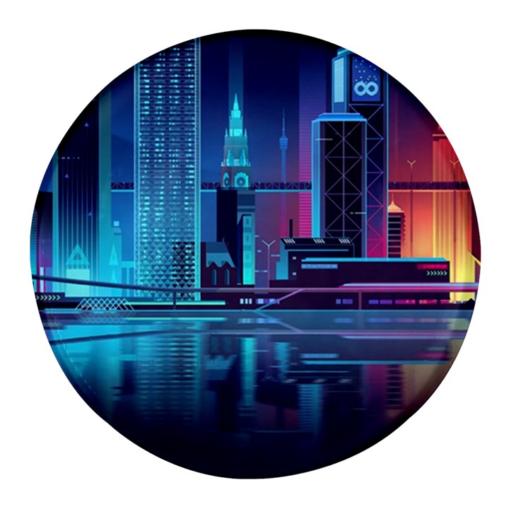 Digital Art Artwork Illustration Vector Buiding City Round Glass Fridge Magnet (4 pack)