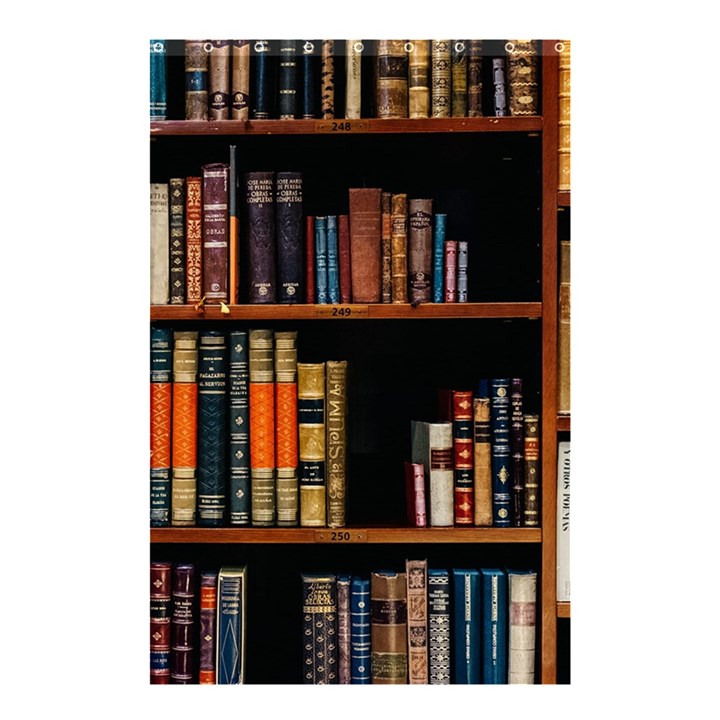 Assorted Title Of Books Piled In The Shelves Assorted Book Lot Inside The Wooden Shelf Shower Curtain 48  x 72  (Small) 