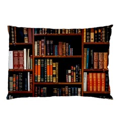 Assorted Title Of Books Piled In The Shelves Assorted Book Lot Inside The Wooden Shelf Pillow Case (two Sides) by 99art