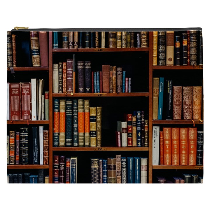 Assorted Title Of Books Piled In The Shelves Assorted Book Lot Inside The Wooden Shelf Cosmetic Bag (XXXL)