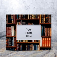 Assorted Title Of Books Piled In The Shelves Assorted Book Lot Inside The Wooden Shelf White Tabletop Photo Frame 4 x6  by 99art