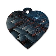 Architectural Design Abstract 3d Neon Glow Industry Dog Tag Heart (one Side) by 99art