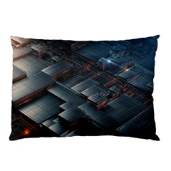 Architectural Design Abstract 3d Neon Glow Industry Pillow Case (two Sides) by 99art