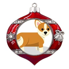 Corgi Dog Puppy Metal Snowflake And Bell Red Ornament by 99art