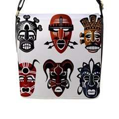 Tribal-masks-african-culture-set Flap Closure Messenger Bag (l)