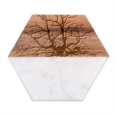 Tree-silhouette-winter-plant Marble Wood Coaster (hexagon)  by 99art