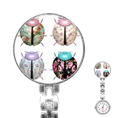 Ladybug-flower-pattern-shabby-chic Stainless Steel Nurses Watch