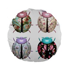 Ladybug-flower-pattern-shabby-chic Standard 15  Premium Flano Round Cushions