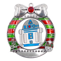 Technology-clip-art-r2d2 Metal X mas Ribbon With Red Crystal Round Ornament by 99art