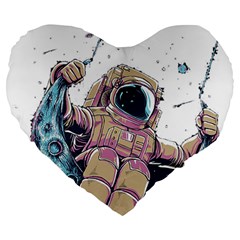 Drawing-astronaut Large 19  Premium Heart Shape Cushions by 99art