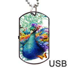 Bird-peafowl-painting-drawing-feather-birds Dog Tag Usb Flash (two Sides) by 99art