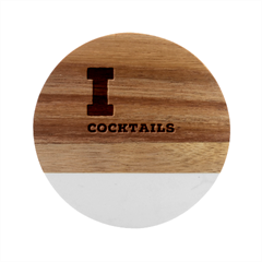 I Love Cocktails  Marble Wood Coaster (round) by ilovewhateva