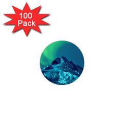 Aurora Borealis Sky Winter Snow Mountains Night 1  Mini Buttons (100 Pack) 