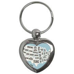 Black White Usa Map States Key Chain (heart)