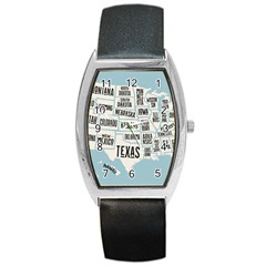 Black White Usa Map States Barrel Style Metal Watch