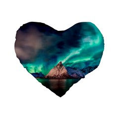 Amazing Aurora Borealis Colors Standard 16  Premium Flano Heart Shape Cushions