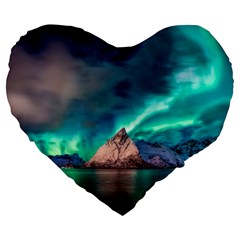 Amazing Aurora Borealis Colors Large 19  Premium Flano Heart Shape Cushions