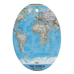 Blue White And Green World Map National Geographic Ornament (oval)