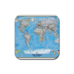 Blue White And Green World Map National Geographic Rubber Coaster (square)