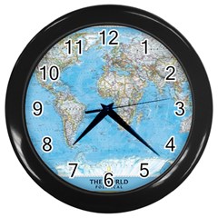 Blue White And Green World Map National Geographic Wall Clock (black)