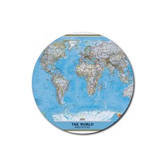 Blue White And Green World Map National Geographic Rubber Round Coaster (4 Pack)