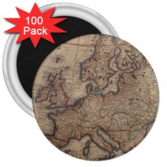 Old Vintage Classic Map Of Europe 3  Magnets (100 Pack)