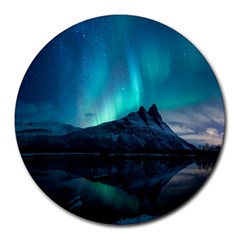 Aurora Borealis Mountain Reflection Round Mousepad