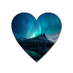 Aurora Borealis Mountain Reflection Heart Magnet