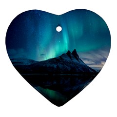 Aurora Borealis Mountain Reflection Heart Ornament (two Sides)