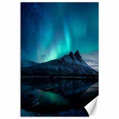 Aurora Borealis Mountain Reflection Canvas 12  X 18 