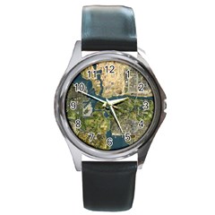 Map Illustration Gta Round Metal Watch