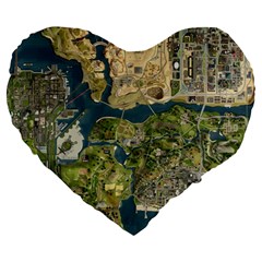 Map Illustration Gta Large 19  Premium Heart Shape Cushions by B30l