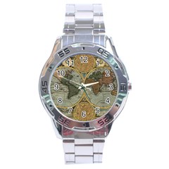 Vintage World Map Travel Geography Stainless Steel Analogue Watch by B30l