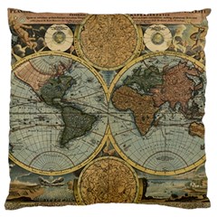 Vintage World Map Travel Geography Large Premium Plush Fleece Cushion Case (two Sides) by B30l