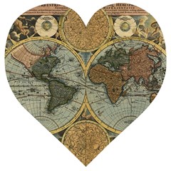 Vintage World Map Travel Geography Wooden Puzzle Heart by B30l