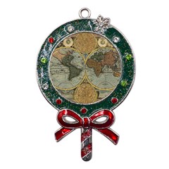 Vintage World Map Travel Geography Metal X mas Lollipop With Crystal Ornament by B30l