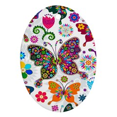 Butterflies Abstract Colorful Floral Flowers Vector Ornament (oval) by B30l