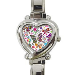 Butterflies Abstract Colorful Floral Flowers Vector Heart Italian Charm Watch by B30l