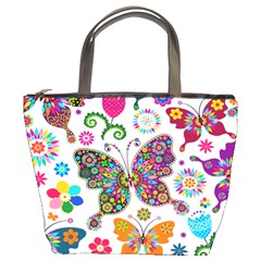 Butterflies Abstract Colorful Floral Flowers Vector Bucket Bag by B30l