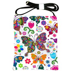 Butterflies Abstract Colorful Floral Flowers Vector Shoulder Sling Bag by B30l